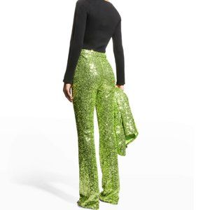 Badgley Mischka Collection Straight-Leg Lime Green Sequin Jacket and Pant, 6